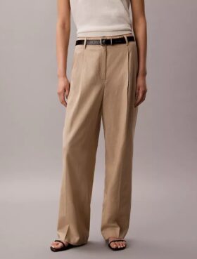 Pantalon large ajusté en mélange de lin