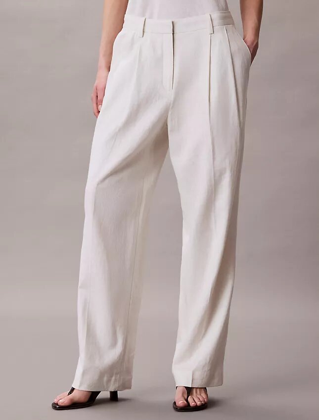 Pantalon large ajusté en mélange de lin Pantalon large ajusté en mélange de lin