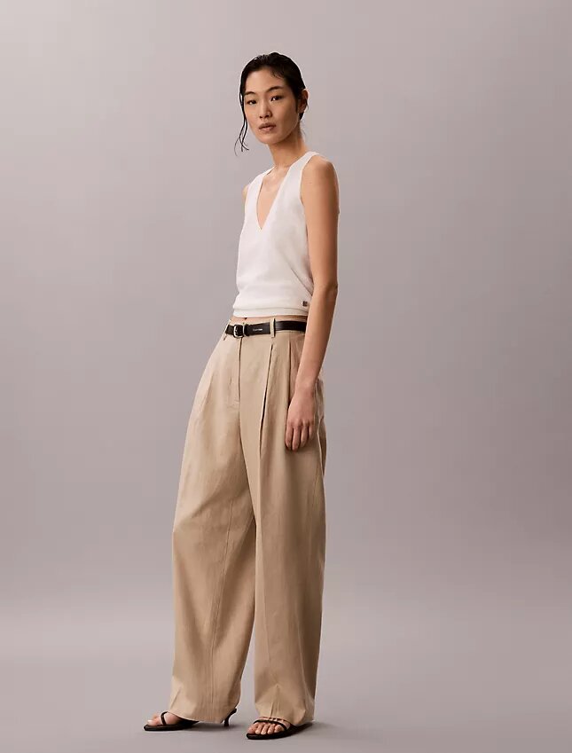 Pantalon large ajusté en mélange de lin Pantalon large ajusté en mélange de lin