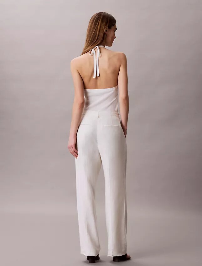 Pantalon large ajusté en mélange de lin Pantalon large ajusté en mélange de lin