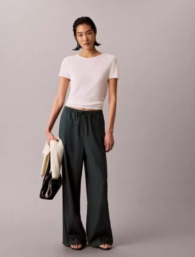 Pantalon large à cordon de serrage en mélange de lin