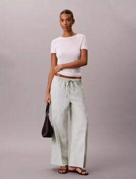 Pantalon large à cordon de serrage en mélange de lin