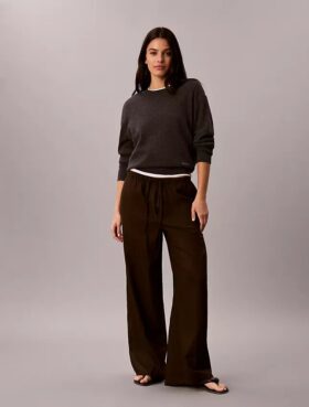 Pantalon large à cordon de serrage en mélange de lin