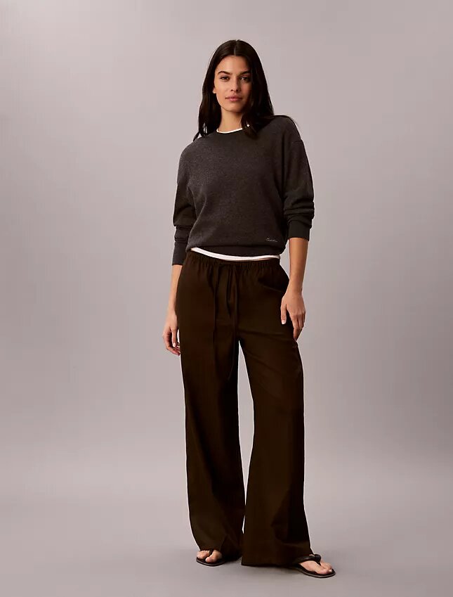 Pantalon large à cordon de serrage en mélange de lin Pantalon large à cordon de serrage en mélange de lin