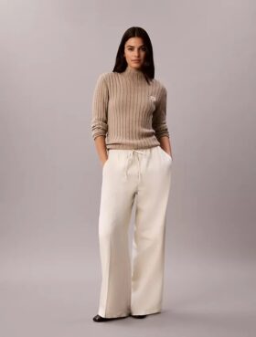 Pantalon large à cordon de serrage en mélange de lin
