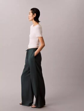 Pantalon large à cordon de serrage en mélange de lin