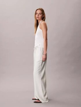 Pantalon large à cordon de serrage en mélange de lin