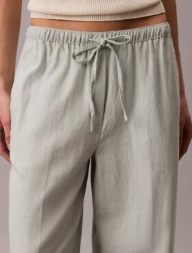 Pantalon large à cordon de serrage en mélange de lin