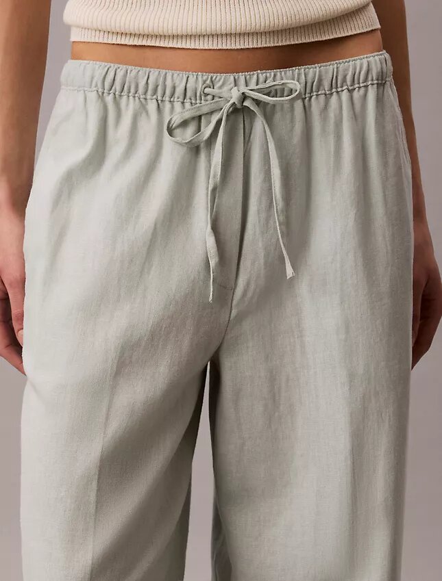 Pantalon large à cordon de serrage en mélange de lin Pantalon large à cordon de serrage en mélange de lin