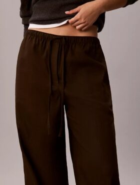 Pantalon large à cordon de serrage en mélange de lin