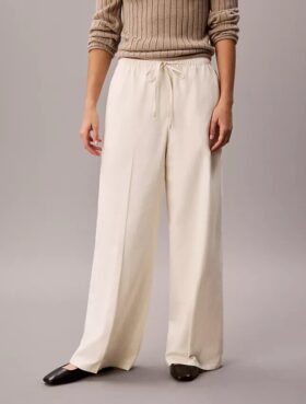 Pantalon large à cordon de serrage en mélange de lin