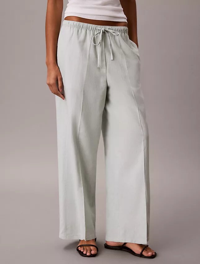 Pantalon large à cordon de serrage en mélange de lin Pantalon large à cordon de serrage en mélange de lin