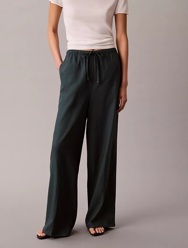 Pantalon large à cordon de serrage en mélange de lin Pantalon large à cordon de serrage en mélange de lin