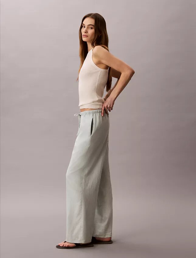 Pantalon large à cordon de serrage en mélange de lin Pantalon large à cordon de serrage en mélange de lin