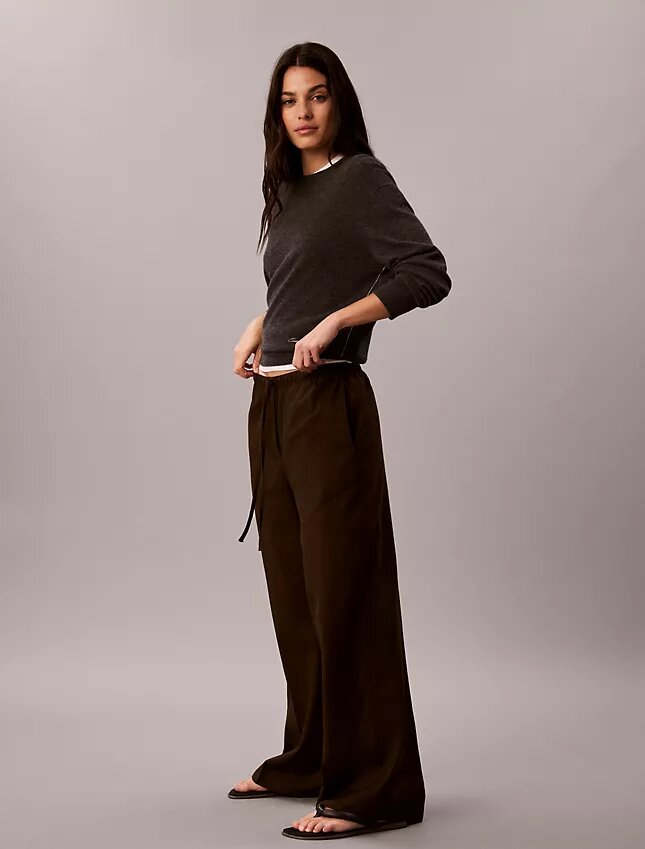 Pantalon large à cordon de serrage en mélange de lin Pantalon large à cordon de serrage en mélange de lin