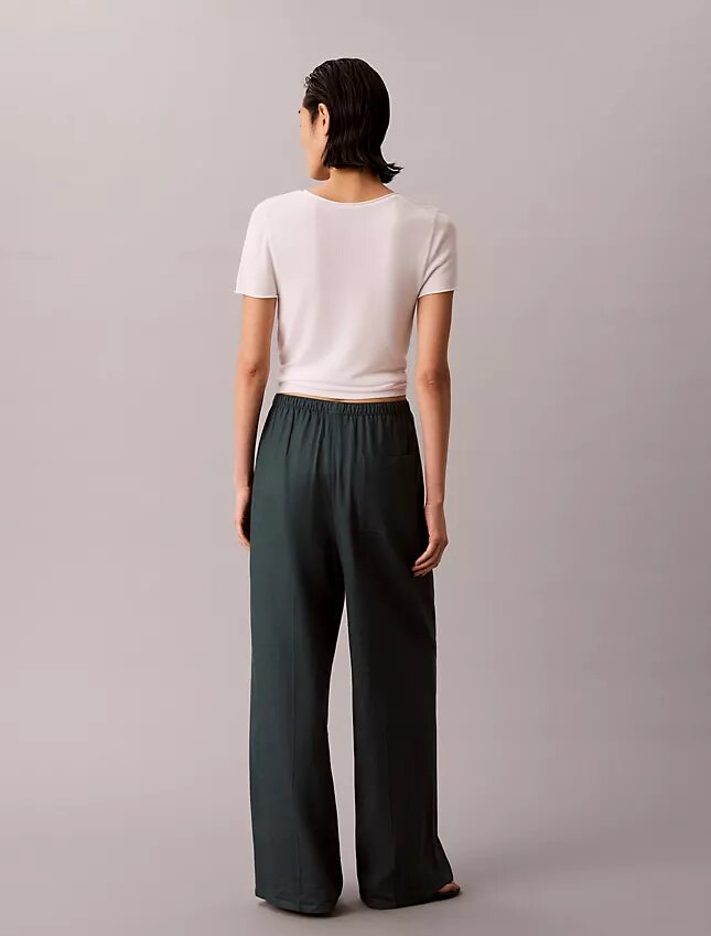 Pantalon large à cordon de serrage en mélange de lin Pantalon large à cordon de serrage en mélange de lin