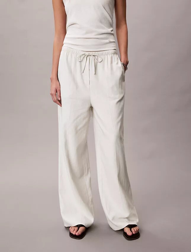 Pantalon large à cordon de serrage en mélange de lin Pantalon large à cordon de serrage en mélange de lin