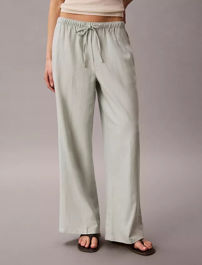 Pantalon large à cordon de serrage en mélange de lin Pantalon large à cordon de serrage en mélange de lin