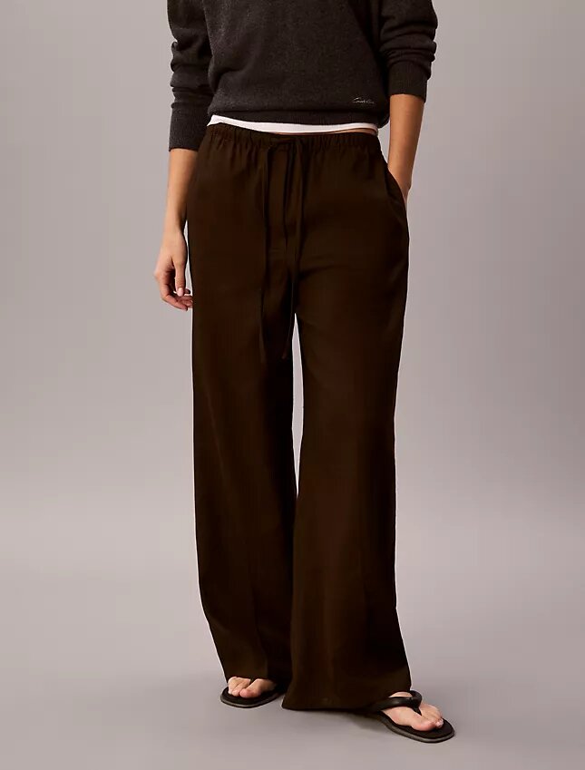 Pantalon large à cordon de serrage en mélange de lin Pantalon large à cordon de serrage en mélange de lin