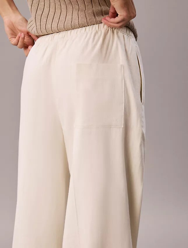 Pantalon large à cordon de serrage en mélange de lin Pantalon large à cordon de serrage en mélange de lin