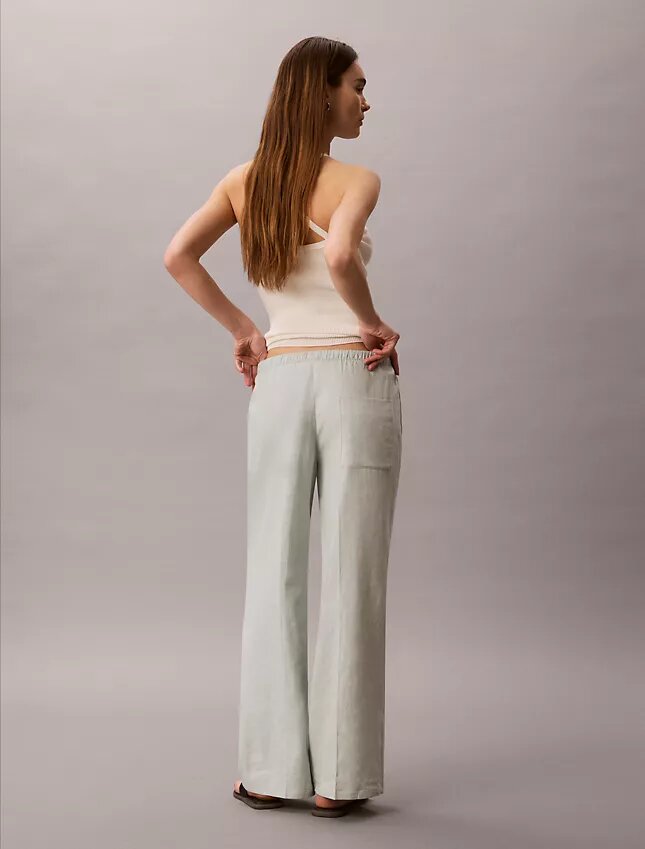 Pantalon large à cordon de serrage en mélange de lin Pantalon large à cordon de serrage en mélange de lin
