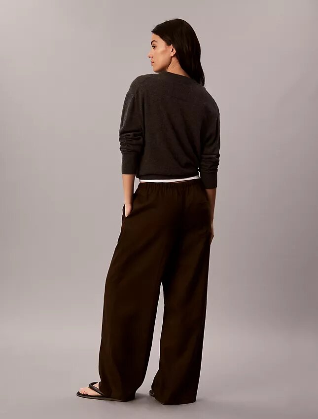 Pantalon large à cordon de serrage en mélange de lin Pantalon large à cordon de serrage en mélange de lin