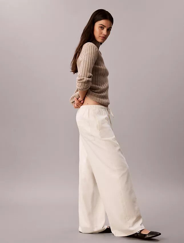 Pantalon large à cordon de serrage en mélange de lin Pantalon large à cordon de serrage en mélange de lin
