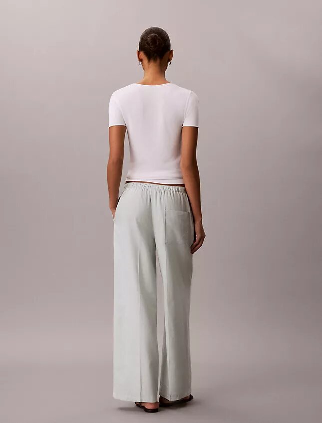 Pantalon large à cordon de serrage en mélange de lin Pantalon large à cordon de serrage en mélange de lin