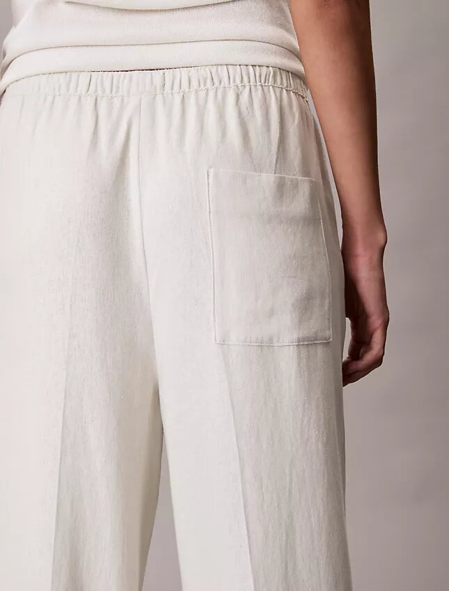 Pantalon large à cordon de serrage en mélange de lin Pantalon large à cordon de serrage en mélange de lin