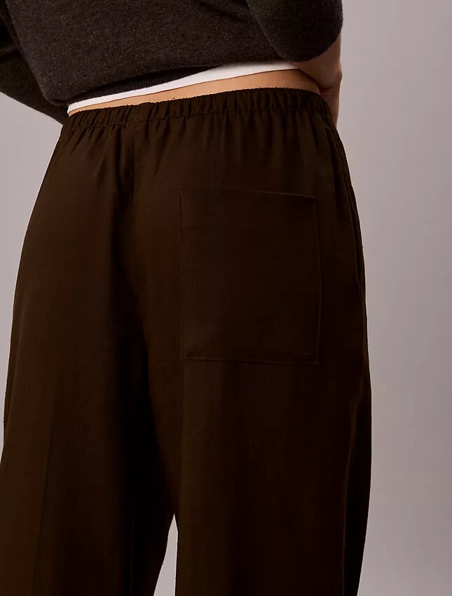 Pantalon large à cordon de serrage en mélange de lin Pantalon large à cordon de serrage en mélange de lin
