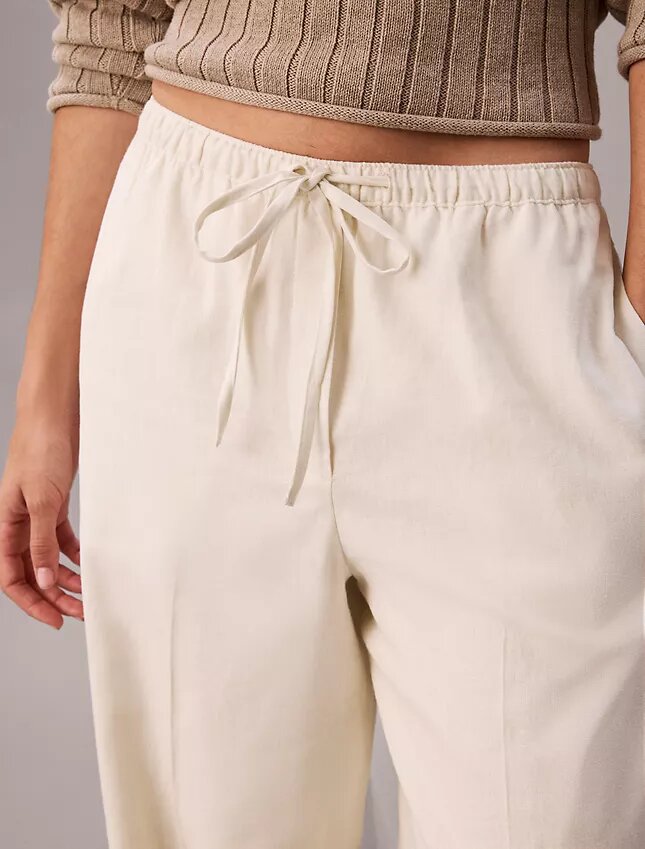 Pantalon large à cordon de serrage en mélange de lin Pantalon large à cordon de serrage en mélange de lin