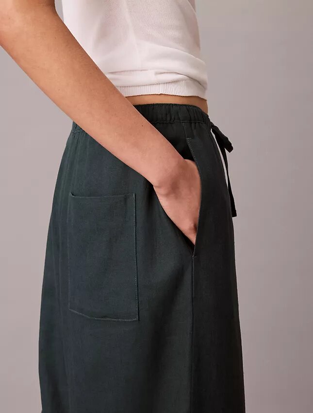 Pantalon large à cordon de serrage en mélange de lin Pantalon large à cordon de serrage en mélange de lin