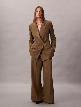 Pantalon large en gabardine de laine