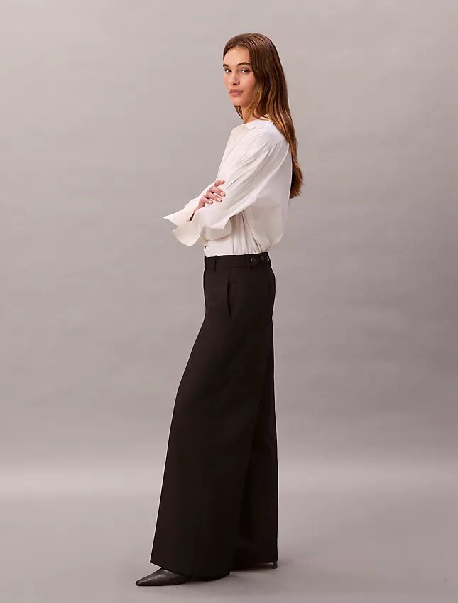 Pantalon large en gabardine de laine Pantalon large en gabardine de laine