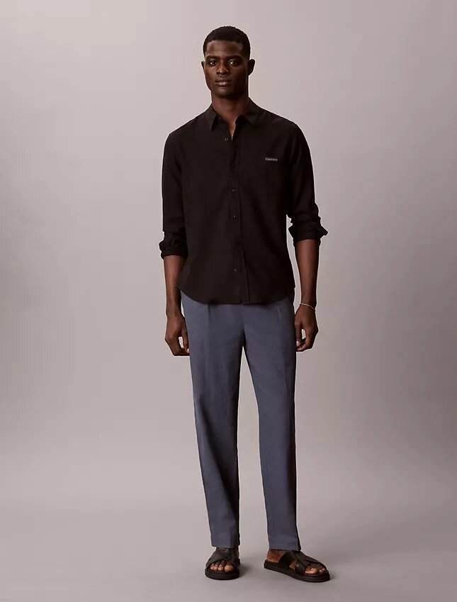 Pantalon à plis en mélange de lin à enfiler Pantalon à plis en mélange de lin à enfiler