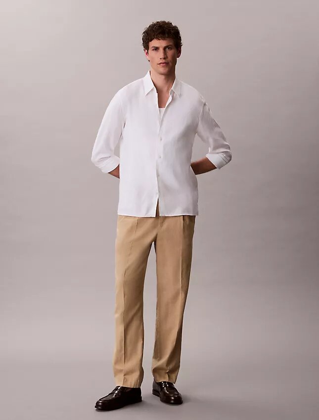 Pantalon à plis en mélange de lin à enfiler Pantalon à plis en mélange de lin à enfiler
