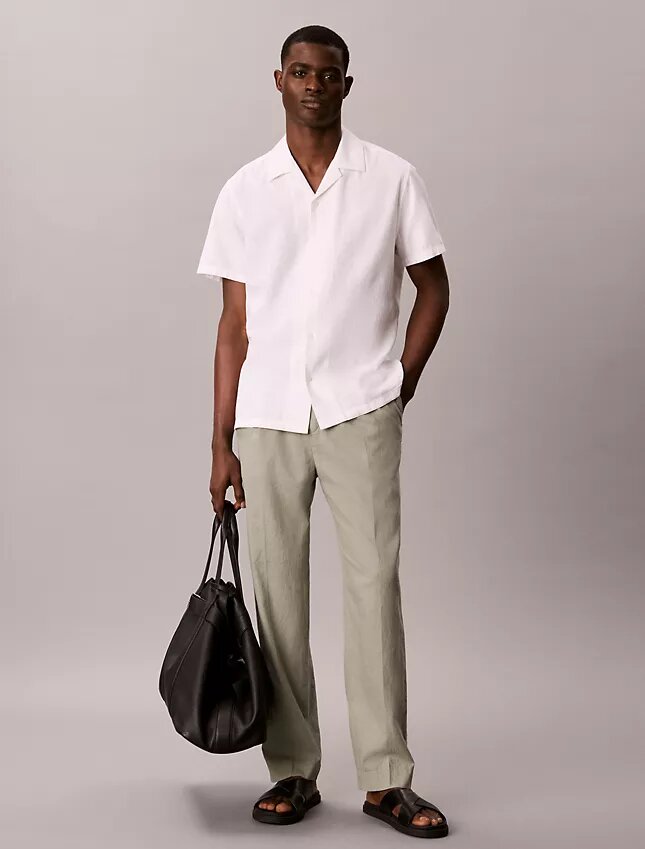 Pantalon à plis en mélange de lin à enfiler Pantalon à plis en mélange de lin à enfiler