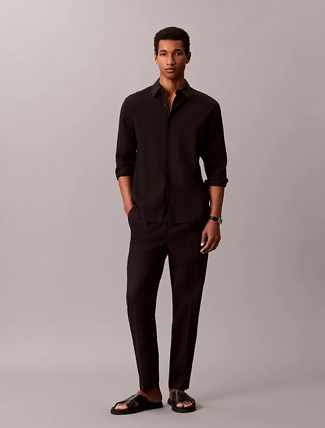 Pantalon à plis en mélange de lin à enfiler Pantalon à plis en mélange de lin à enfiler