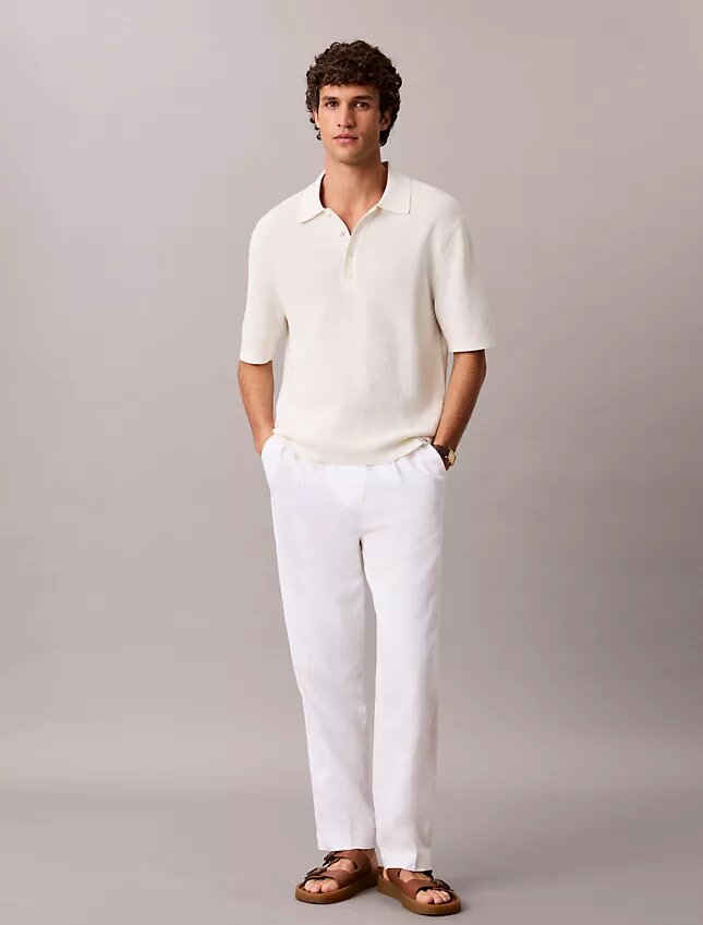 Pantalon à plis en mélange de lin à enfiler Pantalon à plis en mélange de lin à enfiler