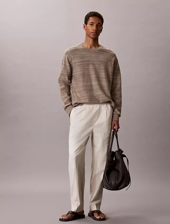 Pantalon à plis en mélange de lin à enfiler Pantalon à plis en mélange de lin à enfiler