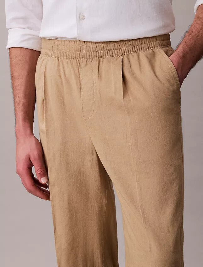 Pantalon à plis en mélange de lin à enfiler Pantalon à plis en mélange de lin à enfiler