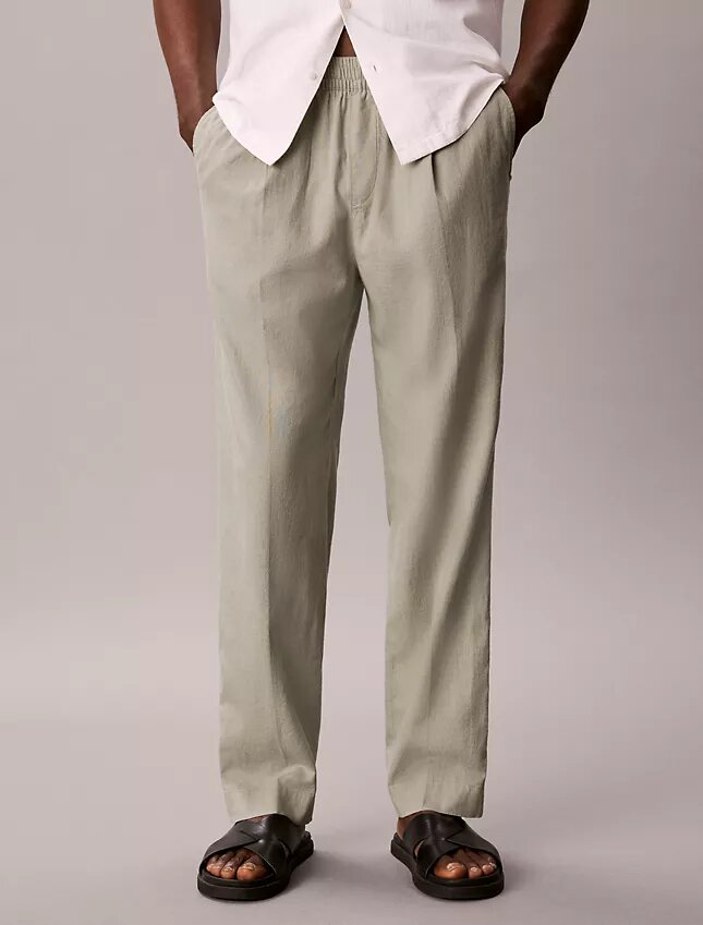 Pantalon à plis en mélange de lin à enfiler Pantalon à plis en mélange de lin à enfiler