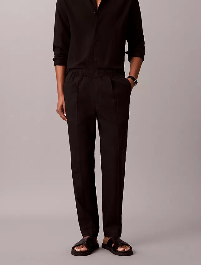 Pantalon à plis en mélange de lin à enfiler Pantalon à plis en mélange de lin à enfiler
