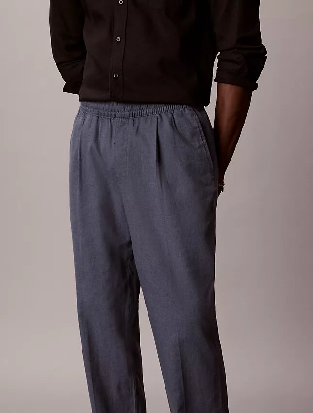 Pantalon à plis en mélange de lin à enfiler Pantalon à plis en mélange de lin à enfiler