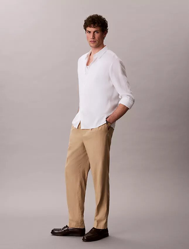 Pantalon à plis en mélange de lin à enfiler Pantalon à plis en mélange de lin à enfiler
