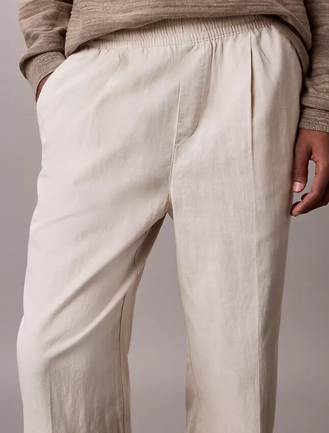 Pantalon à plis en mélange de lin à enfiler Pantalon à plis en mélange de lin à enfiler