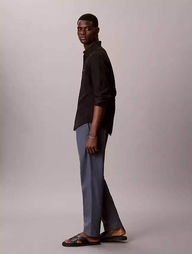 Pantalon à plis en mélange de lin à enfiler Pantalon à plis en mélange de lin à enfiler