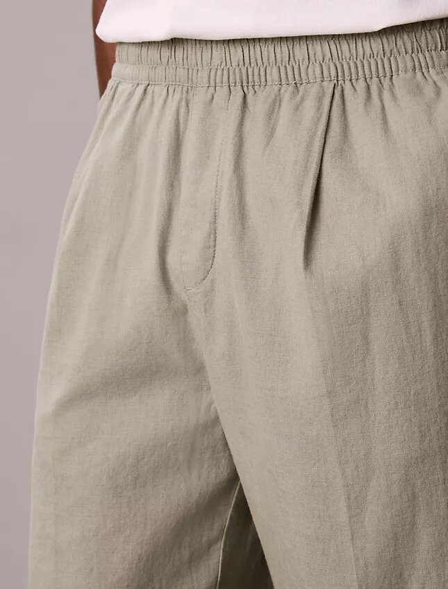 Pantalon à plis en mélange de lin à enfiler Pantalon à plis en mélange de lin à enfiler