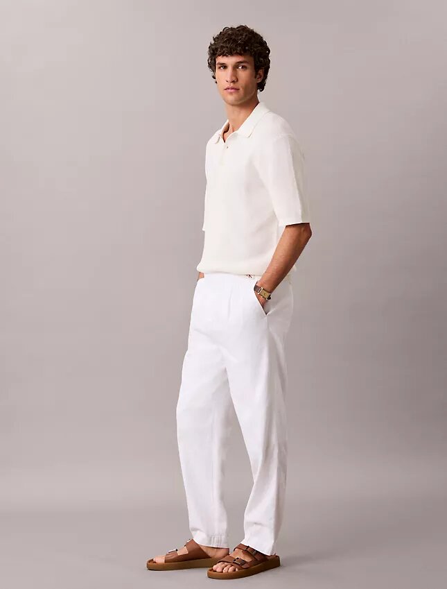 Pantalon à plis en mélange de lin à enfiler Pantalon à plis en mélange de lin à enfiler