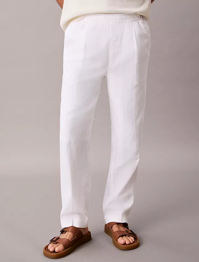 Pantalon à plis en mélange de lin à enfiler Pantalon à plis en mélange de lin à enfiler